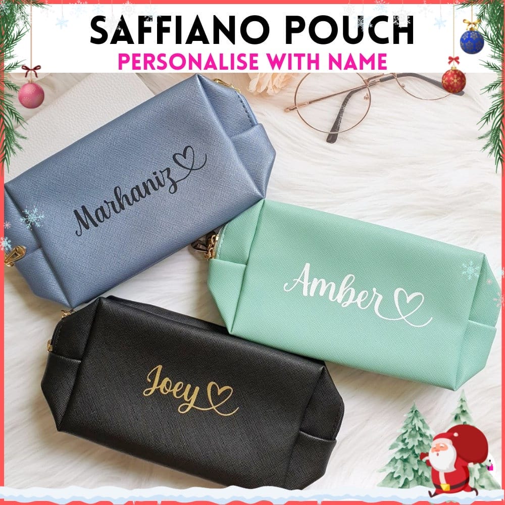 Personalised Macaron Saffiano Leather Cosmetic Pouch